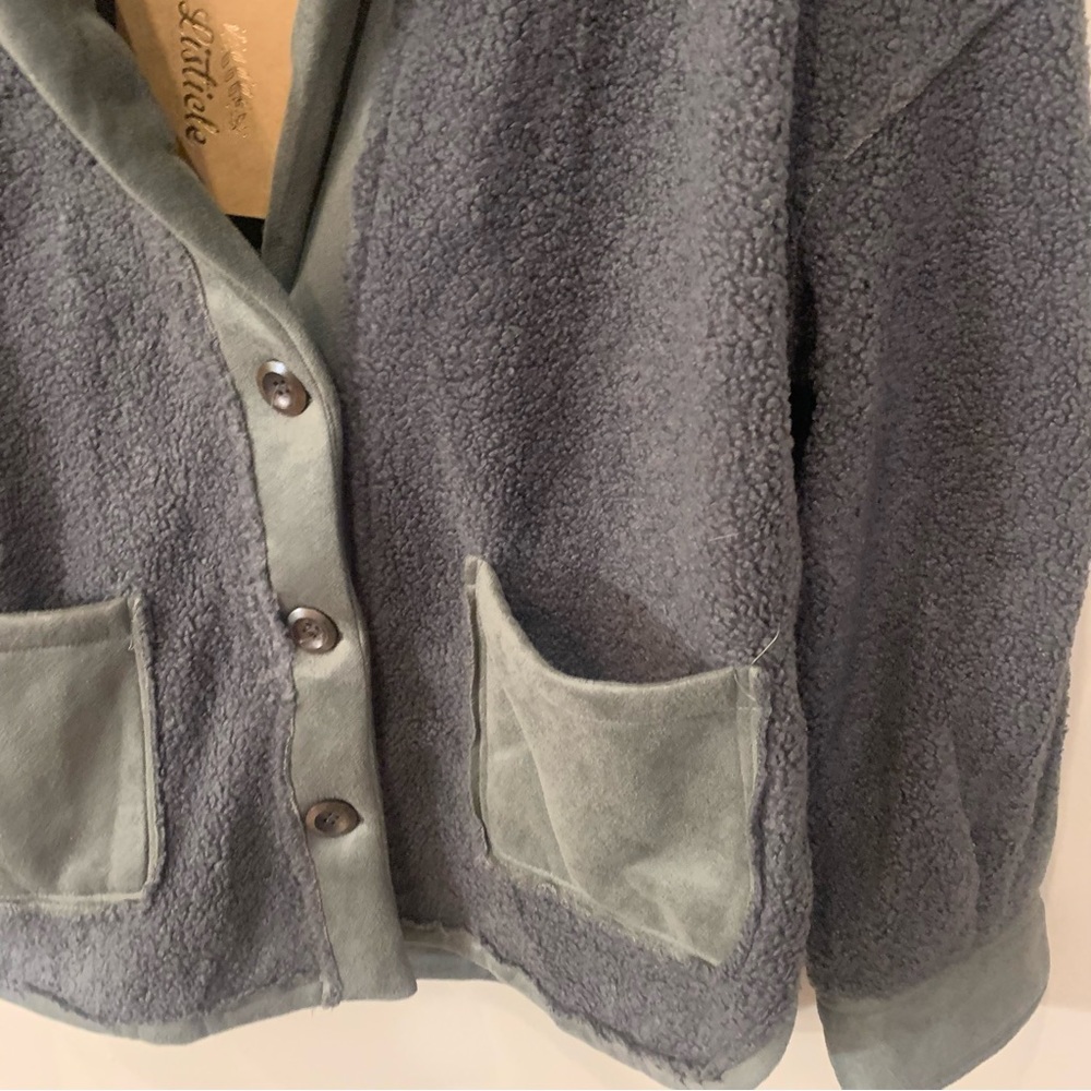 Listiele Faux Suede Sherpa Teddy Combo Patch Collared Jacket - Picture 5 of 15